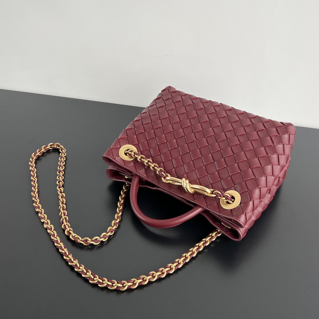 Small Andiamo Intrecciato Leather Top Handle Bag Bordeaux